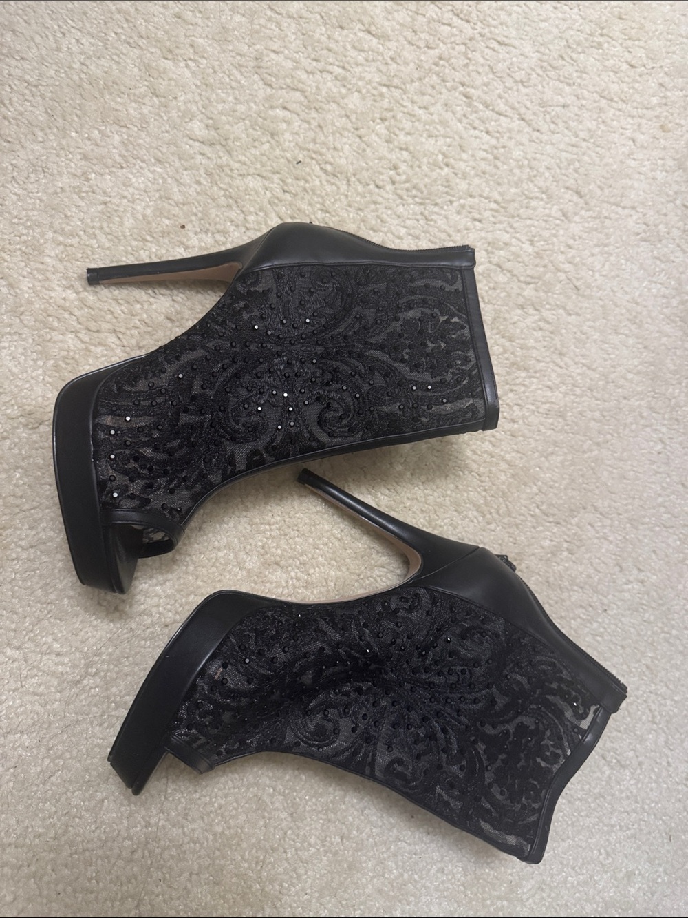 Women's Black Embellished Platform Stiletto Booties